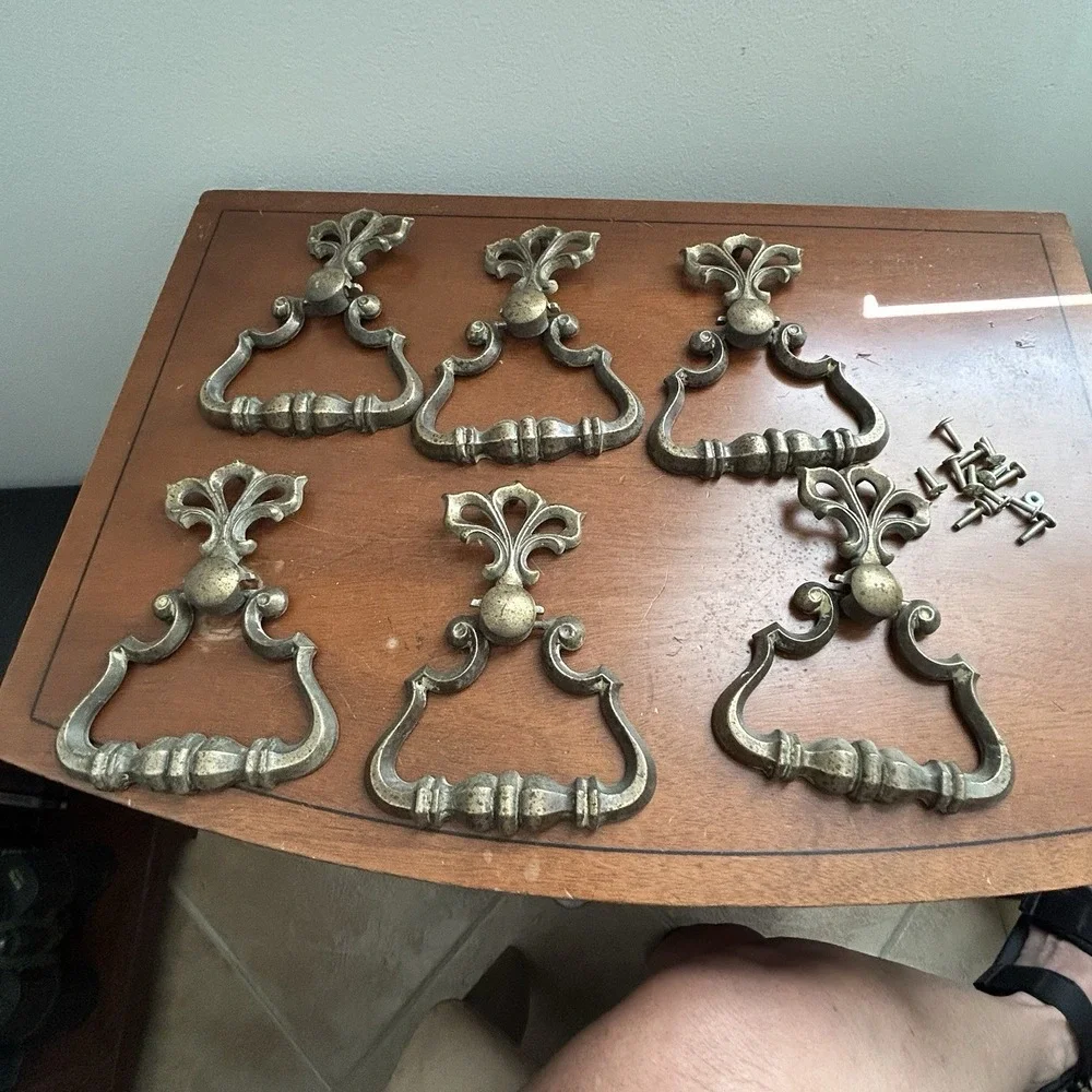 Vintage KBC R796 R97 Brass Tone Bail Drawer Pulls Set of 6 Ornate Hardware